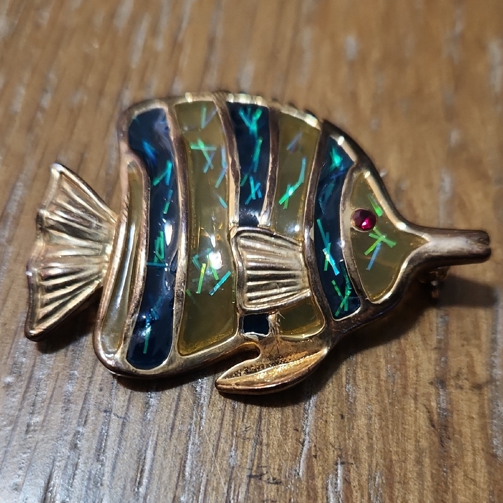 Iridescent Blue and Green Fish Brooch